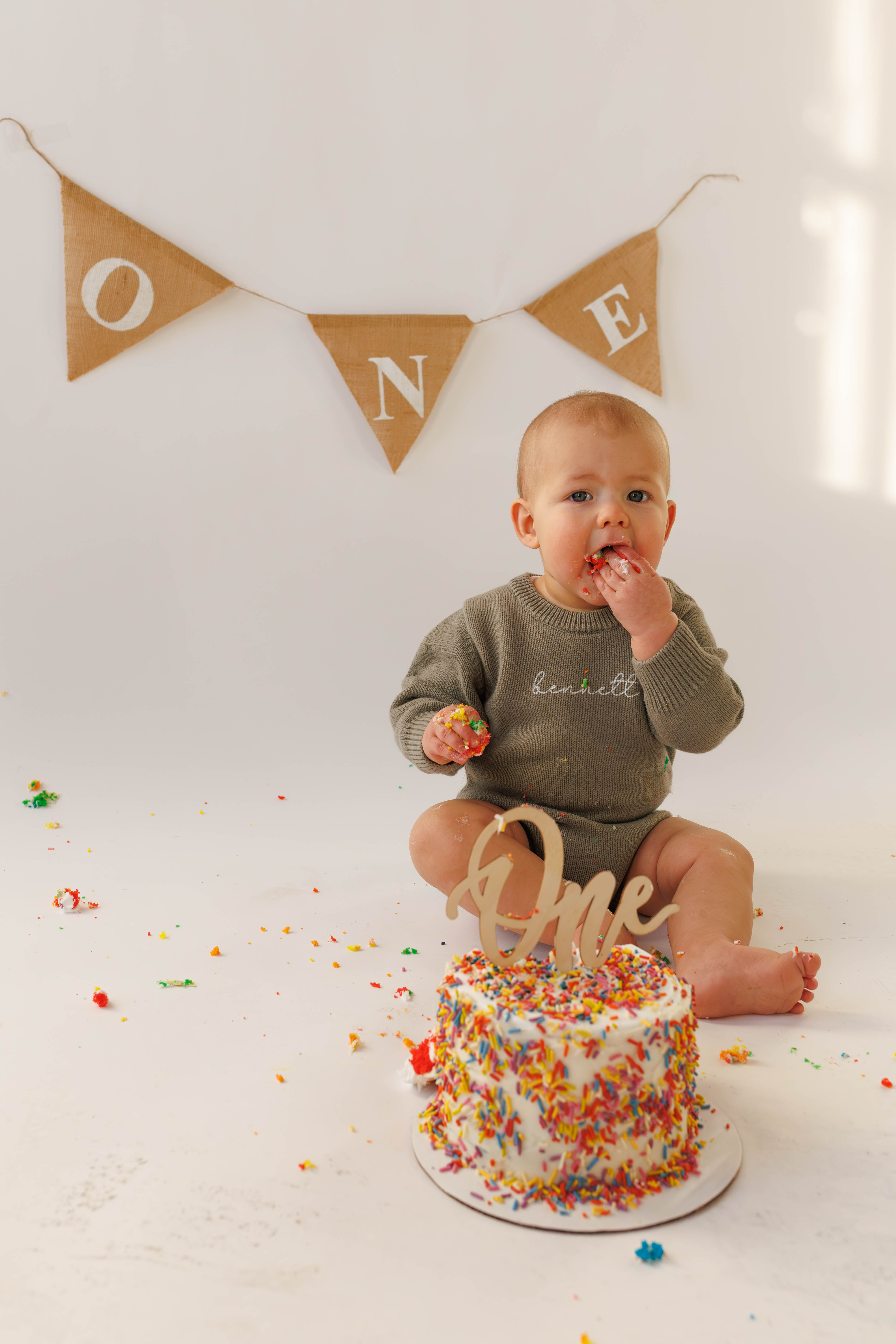 First Birthday Cake Smash - Milestones photography at Studio 11:11, Bay View by Bailey Bryn Photography